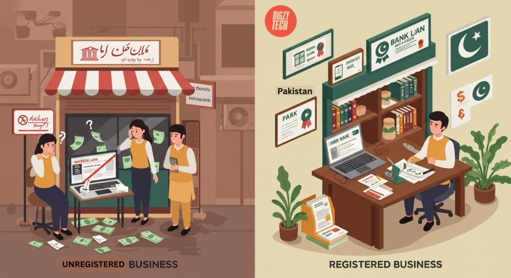 Infographic-style image showing all required documents for registering a partnership firm or Association of Persons (AOP) in Pakistan: deed, CNICs, affidavits, Form I, address proof, and official fee challan.
