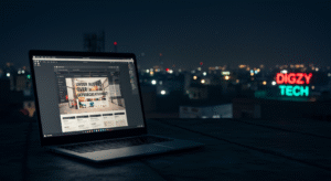 Young Pakistani entrepreneur working on a custom-built website in Lahore’s modern café
