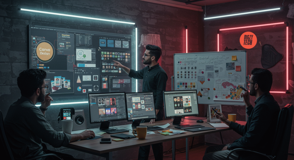Pakistani designers using AI tools to create modern, bilingual brand designs for local businesses