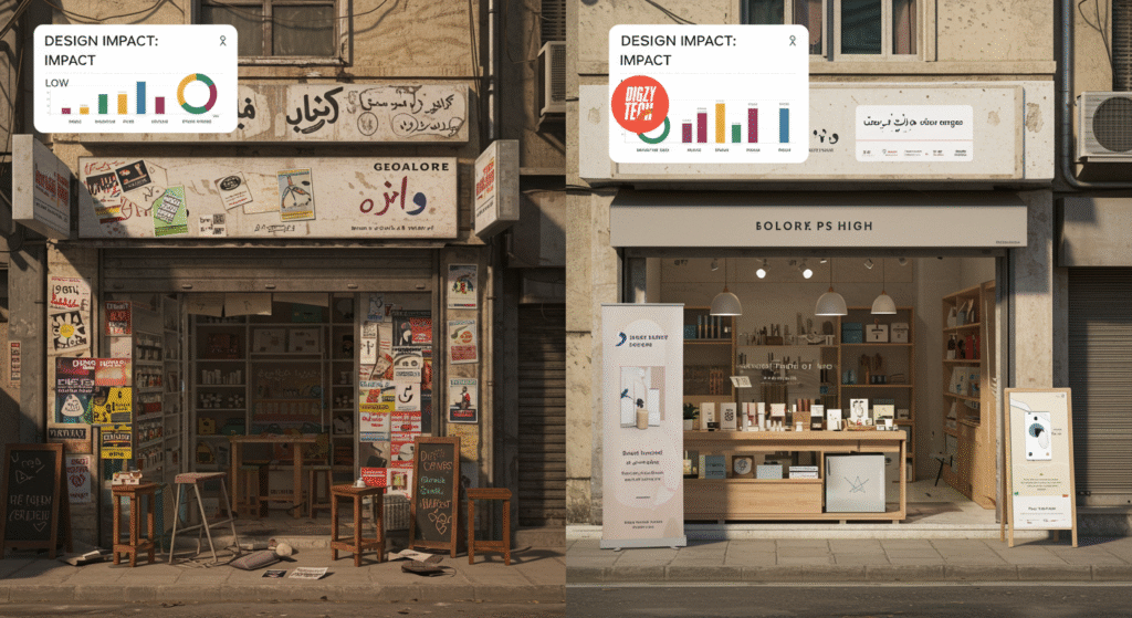 Comparison of an unbranded and professionally designed small business storefront in Lahore